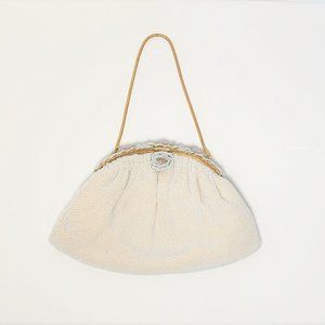 Vintage Beaded Floral Clutch Satin Lined Made in France